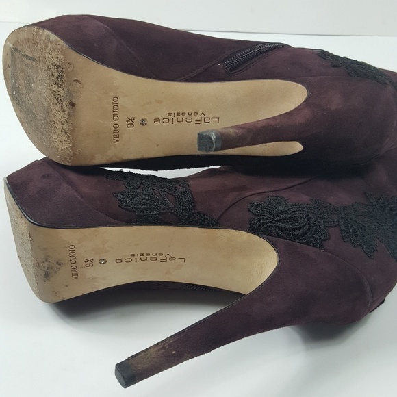 SOLDPurple Italian Booties La fenice Veneiza Plum Lace Suede Leather Ankle Boots - Picture 8 of 8